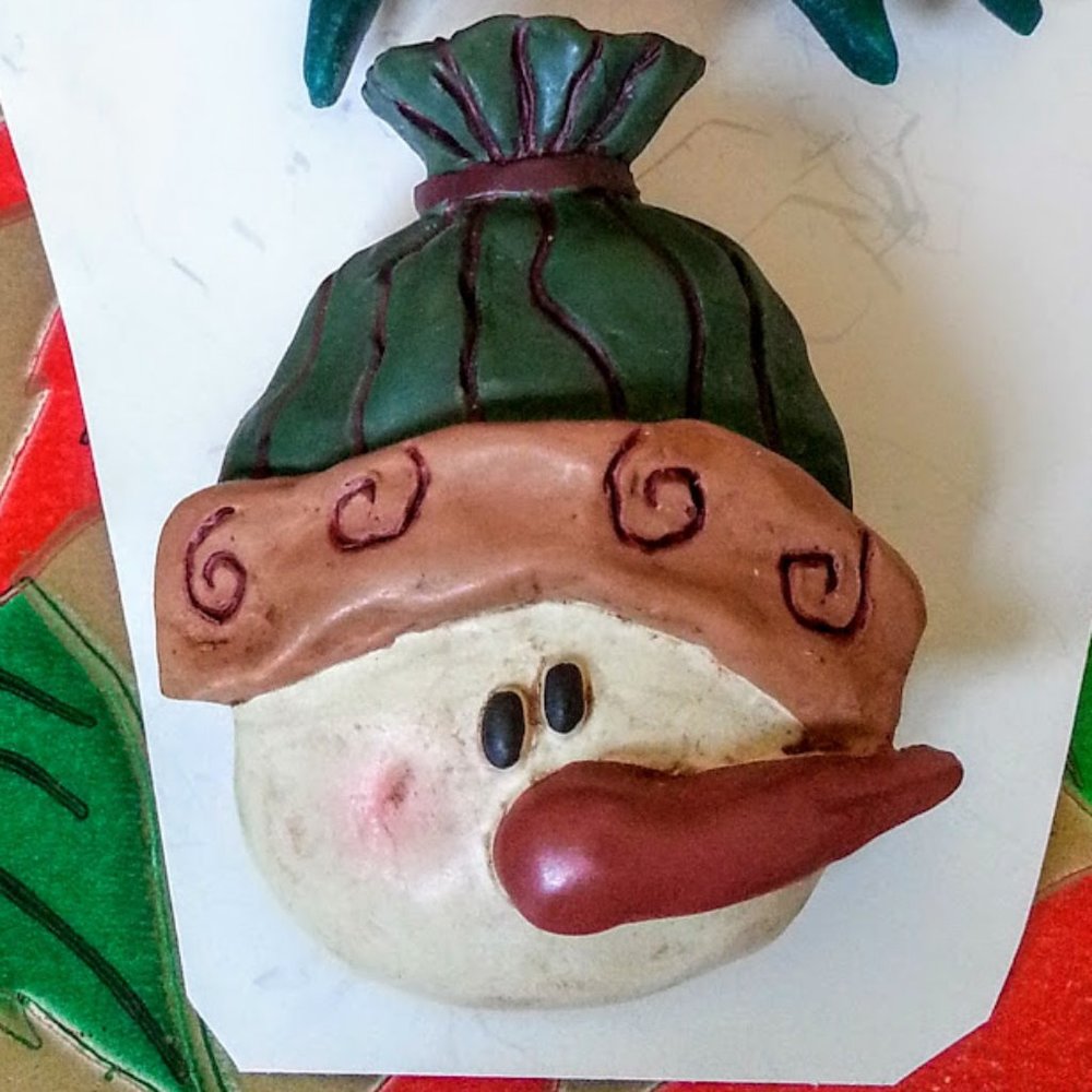 Snowman head brooch Carrot nose cute country style 2"